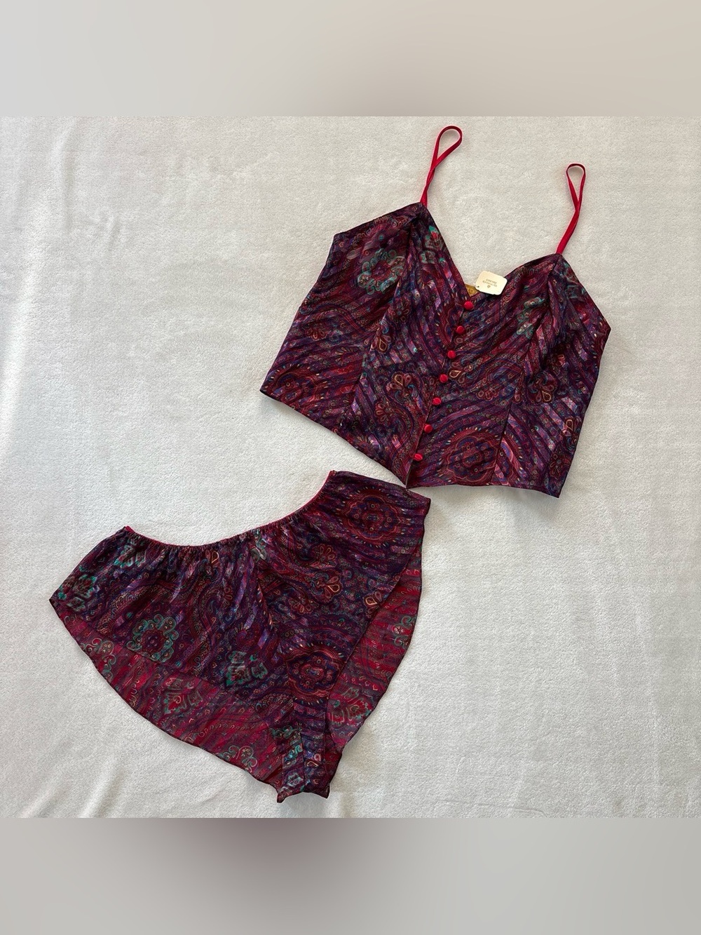 NWT VTG Victoria's Secret Gold Label Red Multicolor Paisley Corset Cami Shorts M